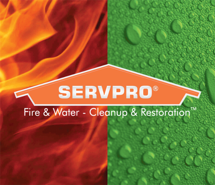 SERVPRO logo over Water and fire damage 